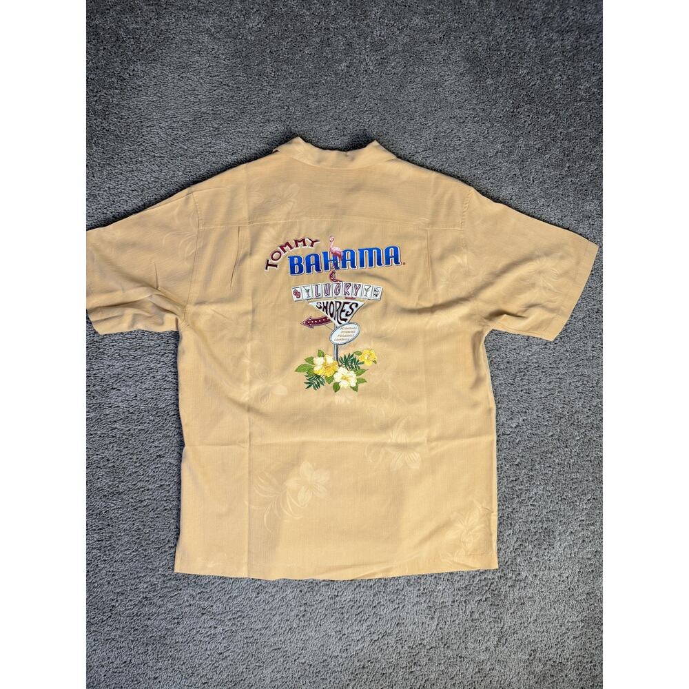 Tommy Bahama Shirt Mens L Orange Lucky Shores Embroidered Silk Short Sleeve